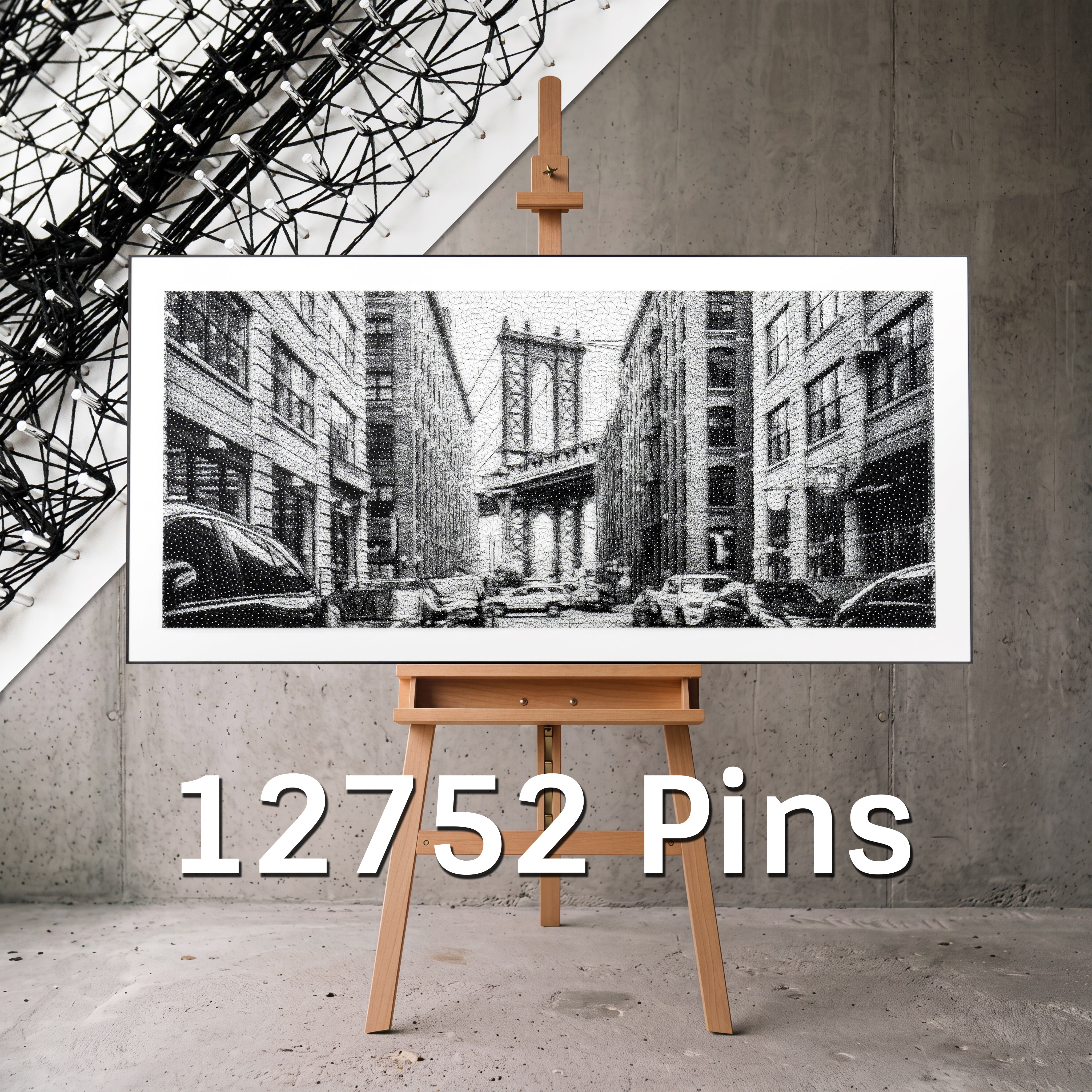 Fadenbild mit 12752 Nägeln, 115x57 cm