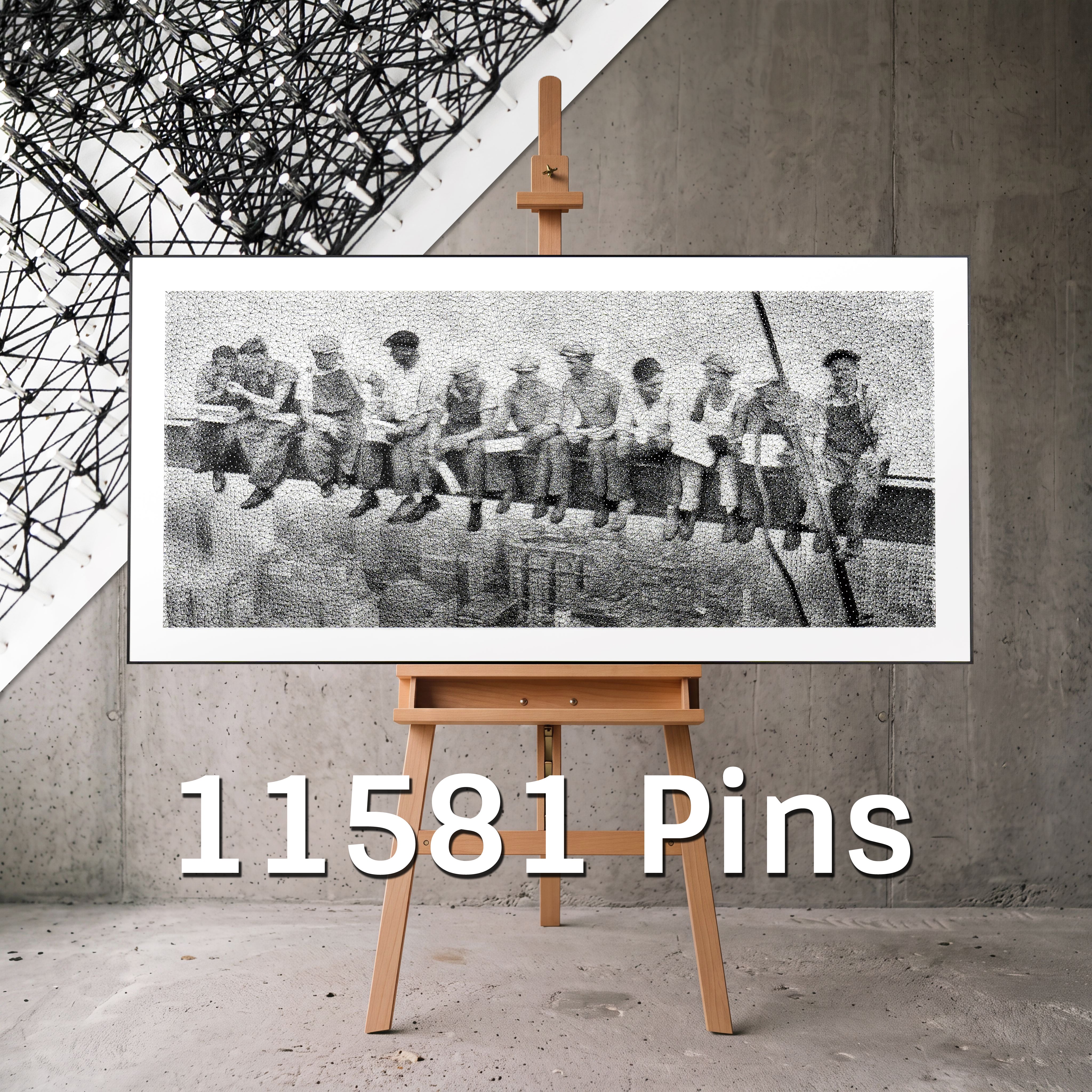 Fadenbild mit 11581 Nägeln, 115x57 cm