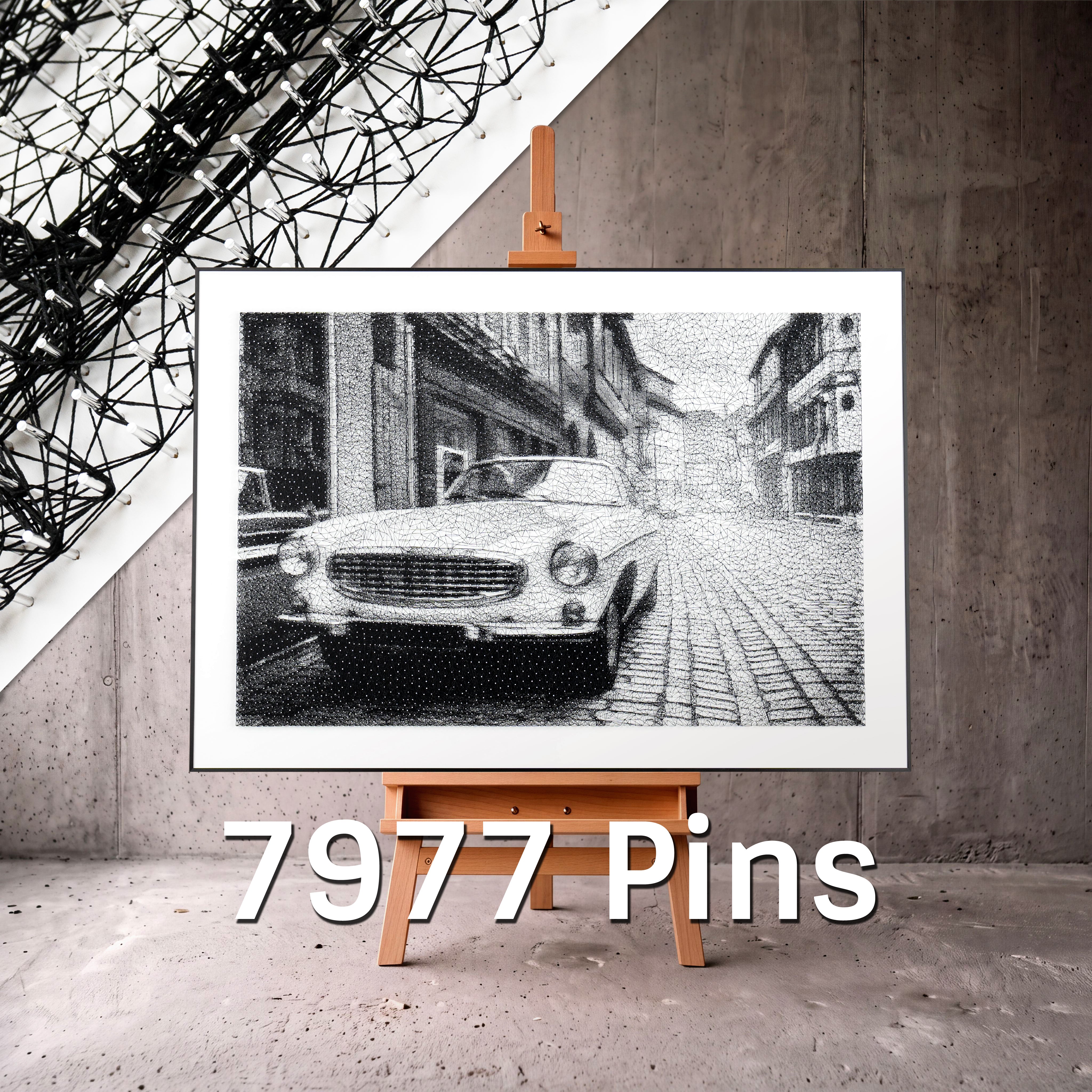 Fadenbild mit 7977 Nägeln, 81x57 cm