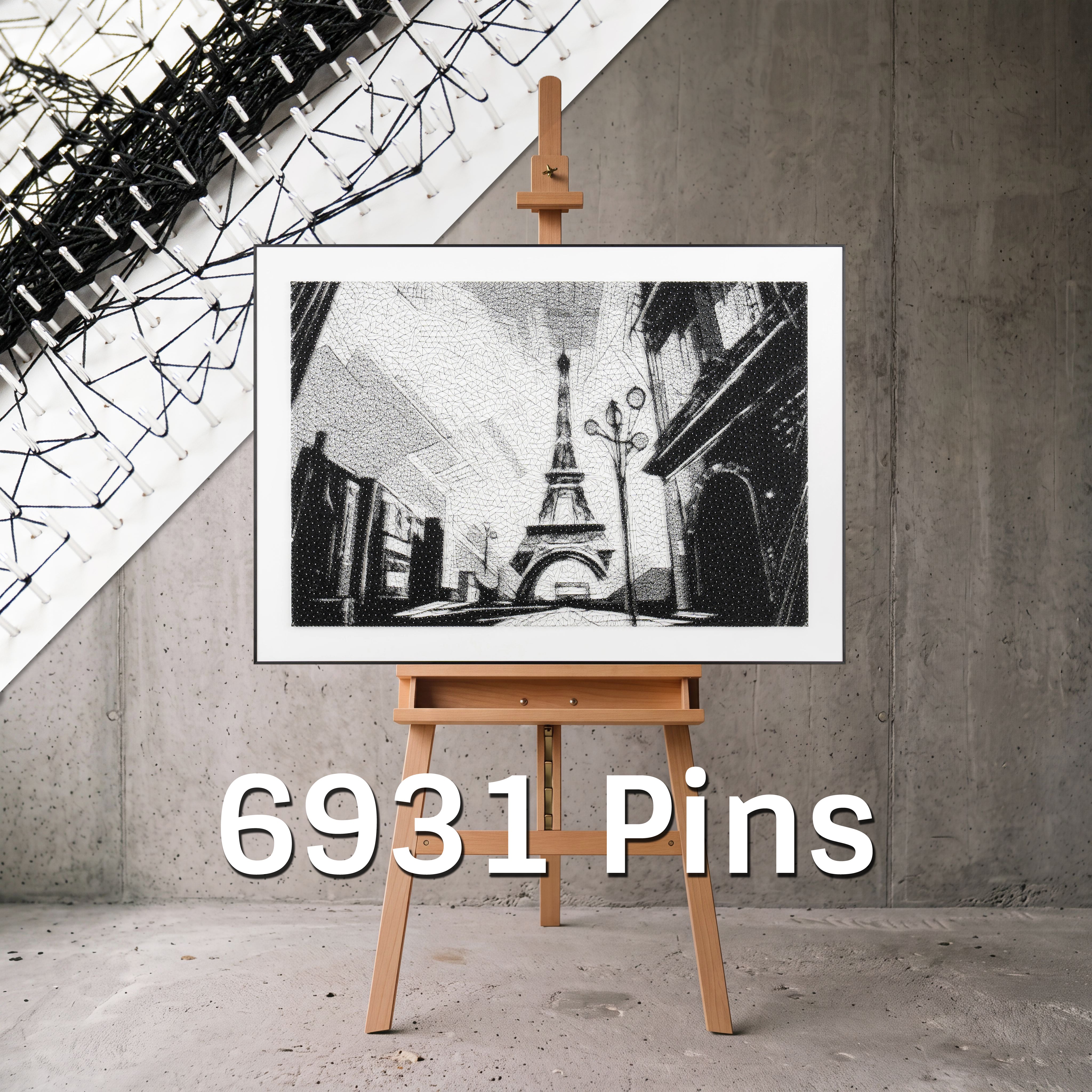 Fadenbild mit 6931 Nägeln, 81x57 cm